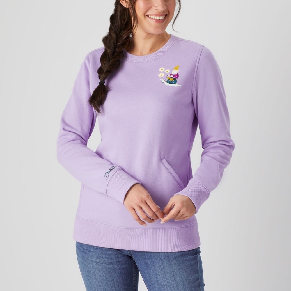 Duluth Trading Co Lilac Crewneck Sweatshirt with Gnome Chest Embroidery